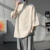 Nueva Camiseta de Lino de Manga Corta de Color Sólido Simple Estilo Chino para Hombre, Tendencia de Verano Talla Grande Marca Holgada Top de Media Manga