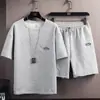 Conjunto de Verão Transfronteiriço para Homens, Camiseta Casual de Manga Curta Lisa Versátil na Moda, Top Waffle, Calça de Cinco Pontos Estilo Ins de Marca da Moda