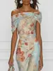 Ropa de mujer europea y americana 2026 sitio independiente de Amazon estampado digital hombros descubiertos manga corta floral elegante vestido largo