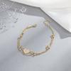 Nova Moda Corrente de Contas de Posicionamento de Três Camadas Pulseira de Aço Titânio Pulseira em Formato de Coração Totalmente Cravejada para Mulheres Joias Simples de Aço Inoxidável