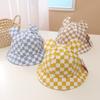 Chapéu de bacia infantil novo estilo japonês e coreano chapéu de bebê xadrez moderno com orelhas chapéu de pescador fino chapéu de sol para primavera e verão