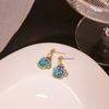 Aretes de Animación Japonesa y Coreana Estilo Metal Aguja de Plata Animal Divertido Dibujo Animado Asimétricos Estampado Gatito Taza de Té