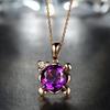 Temperamento Europeu e Americano Ametista Abertura Anel Ajustável Moda Feminina Pingente Anel de Dedo Banhado Ouro Rosa Colar