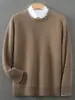 Suéter 100% Lã Pura Masculino Gola Alta Meio Espessa Cor Sólida Pulôver Casual de Negócios Malha Solta Camisa Base Top