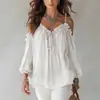 Colección de otoño para mujer 2026, transfronteriza europea y americana: camisola de color liso, a la moda y casual, con ribete de volantes y detalles de corbata