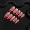 Uñas Portátiles de Flor Fresca de Venta Caliente Transfronteriza Europeas y Americanas Manicura Rosa Manchada Estampado de Leopardo Uñas Postizas Uñas Cortas Almendradas