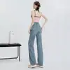 7010 Cena Interior (1) Calças Jeans Wide Leg para Mulheres, Novo Estilo de Primavera, Calças Fluidas de Comprimento Total, Comprimento Cropped, Comprimento Estendido