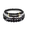 Pulsera elástica apilada de ágata negro facetado y ojo de tigre con patrón azul, estilo bohemio, joyería al por mayor