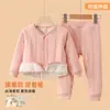 Esencial para el uniforme escolar: conjunto cálido de invierno para niños mayores, chaqueta de algodón con forro de lana engrosada y pantalones para niños y niñas, capa interior para niños