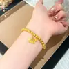 Pulsera de Madera de Nogal con Símbolos de Paz y Alegría, Oro de Arena Vietnamita de Larga Duración al por Mayor, Pulsera de Cuentas de Lujo Ligero Nicho para Mujer, Versátil