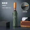 Paraguas de mango de madera maciza de 16 varillas, automático, tamaño grande, protección UV, recubrimiento negro, plegable, paraguas publicitario, paraguas de regalo para negocios, al por mayor