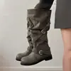 Botas de caballero estilo vintage para mujer, nuevas para otoño e invierno 2026, con suelas gruesas, efecto adelgazante, caña alta ancha, botas vaqueras western