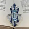Anillo de Zirconia de Zafiro Blanco Cuadrado de Deseo de Venta Caliente Transfronteriza Moda Transfronteriza Europea y Americana Joyería para la Mano de Bodas para Mujer