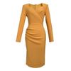 Roupas Femininas Transfronteiriças Outono 2026 Novo Estilo Elegante Decote V Emagrecimento Escondendo a Barriga Ajustado Comprimento Médio Vestido 5578