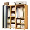 Armario de madera maciza con puertas de tela, adecuado para dormitorios del hogar, diseño simple de estilo abierto, ideal para propiedades de alquiler, gran capacidad, con compartimentos para colgar y apilar para un almacenamiento organizado