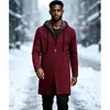 Comercio exterior otoño e invierno gabardina para hombre, suéter, chaqueta con capucha, abrigo de punto, gabardina de longitud media, cárdigan grueso con forro polar, ropa exterior para hombre