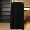 Falda recta 100% lana para mujer, cintura alta elástica, tejido liso y suave, color liso, por encima de la rodilla, falda larga para ir al trabajo