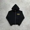 Cárdigan con Cremallera y Capucha de Terciopelo Gris Estampado Hip-Hop Callejero Americano de Alto Peso Saco de Traje de Marca de Moda para Hombre