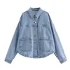 Comércio Exterior 2026 Nova Jaqueta Feminina Versátil Estilo Camisa Jeans com Gola Dobrável, Botões Frontais e Bolsos 0108034