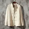 Primavera e Outono Novo Estilo Chinês Retrô Masculino Estilo Chinês Camisa de Linho Masculino de Manga Longa Algodão e Fivela de Linho com Gola Vertical Vestido Tang