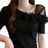 Camiseta de manga corta con volantes de un hombro para mujer, talla grande, de diseñador, modelo nuevo verano 2026, top único, hermoso y súper estiloso