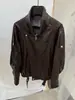 Chaqueta de Cuero Vintage Resistente para Motociclista Unisex GAGD con Cuello Alto para Mujer, Abrigo de Cuero Oversize con Cuello Diagonal Mate