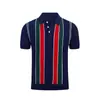Camisa Casual Britânica Estilosa Color Block Listrada para Homens 2026, Verão Slim Fit Gola Lapela Manga Curta Leve Tricô