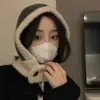 Gorro Balaclava de Punto de Color Contrastante Estilo Coreano para Mujer, Gorro de Punto Cálido para Otoño e Invierno, Gorro de Lana, Gorro Lei Feng con Protección para los Oídos