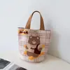 Nueva y linda bolsa de tela de dibujos animados 2024 para mujer, con diseño a cuadros, perfecta para que las mamás lleven loncheras al salir o al trabajo