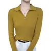 Suéter de punto acanalado estilo francés con cuello polo para mujer, otoño e invierno, con diseño de botones, corte ajustado, versátil, adecuado para el trabajo y como capa base.
