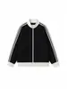 Moletom listrado color-block estilo retrô americano, jaqueta de outono masculina com vibe jovem, jaqueta baseball em malha waffle