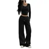Moda casual de otoño e invierno para mujer europea y americana, pantalones anchos de pierna, pantalones rectos holgados de forro polar de color liso, pantalones largos deportivos, pantalones de chándal