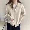 Chamarra Suéter de Color Sólido con Doble Cremallera para Mujer, Nuevo Estilo Coreano Otoño e Invierno Estilo Casual Perezoso Suave y Holgado Cardigan de Punto