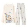 Pijama de Algodón Puro con Dibujos Animados para Hombre, Manga Larga, Pantalón Largo, Cuello Redondo, Sin Capucha, Corte Holgado, Se Puede Usar Afuera, Conjunto para Estar en Casa, Otoño