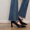 Salto Alto Feminino Estilo Francês Retrô Minimalista Outono 2025 Novo Sapato de Tira Única com Salto Bloco para Saia
