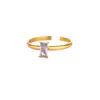 Amazon Explosiones Transfronterizas Sentido Avanzado del Diseño Anillo Dorado con Piedra Natal Anillo Simple Rectangular de Zirconia para Mujer