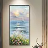 Pintura al Óleo Pintada a Mano Paisaje Marino al Amanecer Pintura con Textura Estéreo Decoración para Sofá de Sala de Estar Pintura para Pasillo de Entrada Colgante