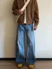 Ean patrón primavera otoño sueltos rectos pierna ancha ajuste tendencia cl pantalones vaqueros sub lavados para hombre modelo de hombre articulación de bambú