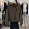 Chamarra Corta con Capucha Estilo Coreano Doble Cierre para Mujer Otoño 2026 Holgada Casual Dobladillo con Cordón Chaqueta Cargo Top