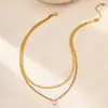 Collar multicapa europeo y americano transfronterizo de acero inoxidable chapado en oro de 18 quilates, cadena cuadrada de serpiente con incrustaciones de circonitas, estilo INS, joyería personalizada de alta calidad