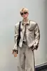 Estilo pós-apocalíptico marca americana trendy primavera e outono novo cor de café bloqueio de cores listrado conjunto de terno jeans nicho conjunto de roupa pós-apocalíptica
