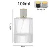 Em estoque frasco de perfume cilíndrico de vidro com listras verticais de 30-50ml com bico spray de pressão, frasco vazio à prova de vazamento para dispensador de cosméticos