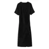 Visto en el Sitio Independiente de Aliexpress Vestido de Moda para Mujer Estilo Europeo y Americano Plisado Midi Manga Corta Cuello Redondo 1058153