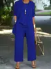 Chal chaleco de mujer de talla grande transfronterizo pantalones de pierna ancha traje de primavera y otoño Nuevo chal chaleco holgado de manga larga conjunto de tres piezas