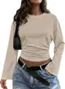 2026 Europeu e Americano Transfronteiriço Novo Estilo Feminino Outono Franzido Lateral Stretch Slim Fit Manga Curta Manga Flare Blusa
