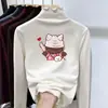 Ropa Nueva de Otoño e Invierno para Niñas, Camiseta Base de Manga Larga para Niños con Cuello Semi-Alto y Borde de Oreja de Felpa, Top Elegante para Llevar por Debajo