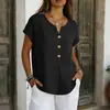 Moda Femenina Transfronteriza Europea y Americana Nueva Primavera/Verano 2026 Top de Algodón y Lino de Color Sólido con Botones de Torcedura y Mangas Cortas para Mujer