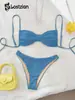 2025 Europa y Estados Unidos transfronterizo nuevo traje de baño bikini sexy jacquard fruncido dividido fábrica en stock lote directo