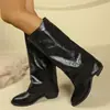 2026 Botas de Invierno Vintage de Talla Grande para Comercio Exterior, Slip-On con Tacón Alto Grueso, Punta Puntiaguda Plisada, Caña Alta Tipo Caballero para Venta Transfronteriza