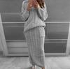 Outono e Inverno Novas Roupas Femininas Moda Europeia e Americana Amazon Conjunto de Suéter Gola Redonda Torcido Solto Flor de Agulha Saia de Quadril